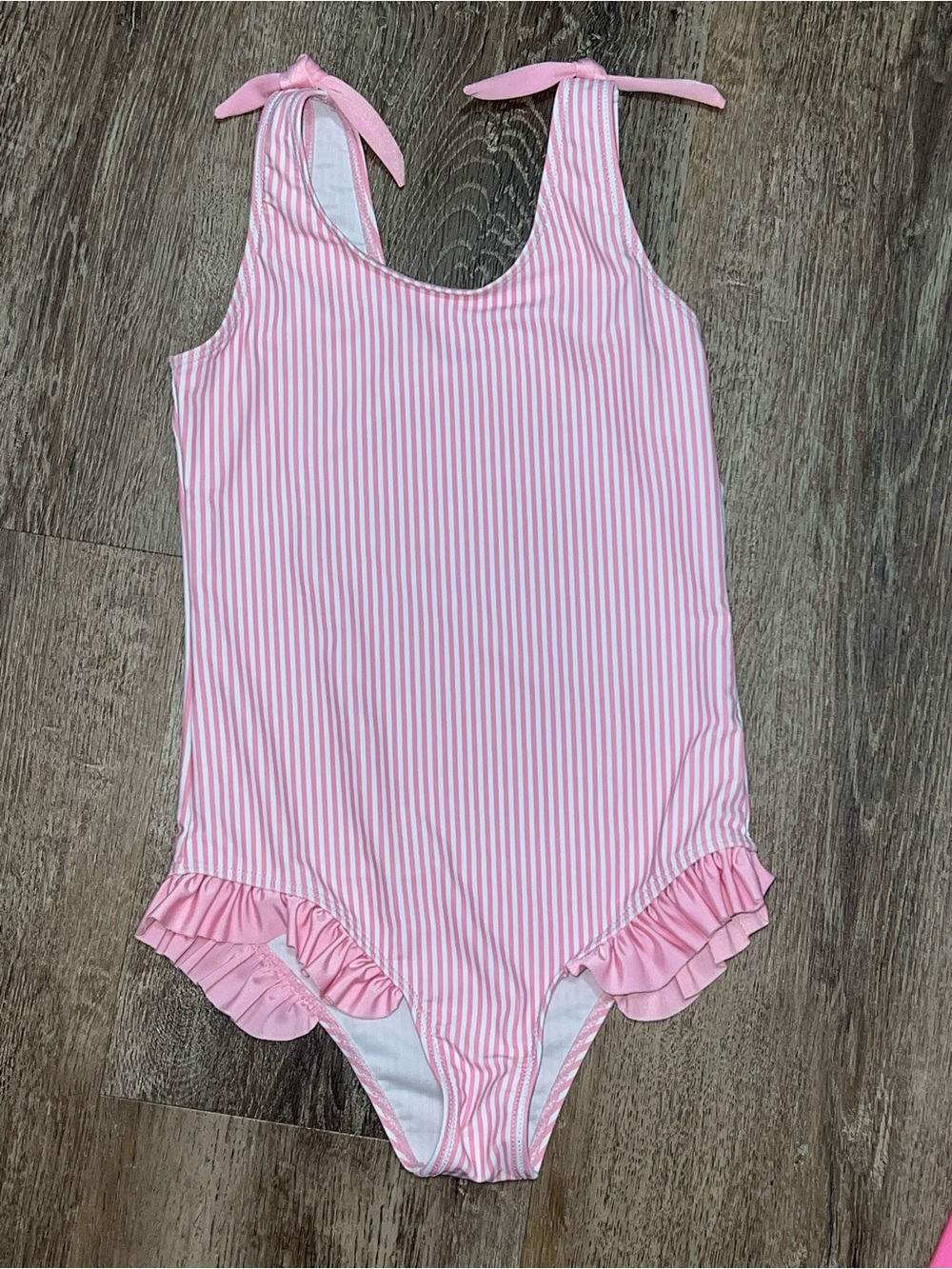 Pink Pinstripe Ruffle One-Piece Swimsuit